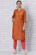 Orange Poly Cotton Straight Kurta image number 0